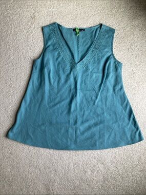 Peruvian Connection embroidered v neck linen and cotton blend sleeveless top